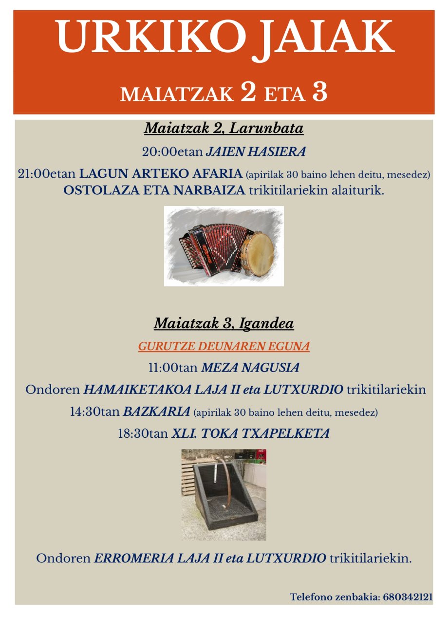 Urkiko Jaiak 2026 MAIATZAK 2 ETA 3