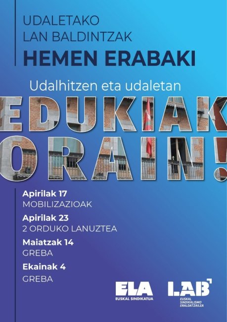 MAIATZAK 14 ETA EKAINAK 4, ITSASONDOKO UDALEKO LANGILEEK BAT EGITEN DUTE ADMINISTRAZIOAN DEITUTAKO GREBA DEIALDIAREKIN 